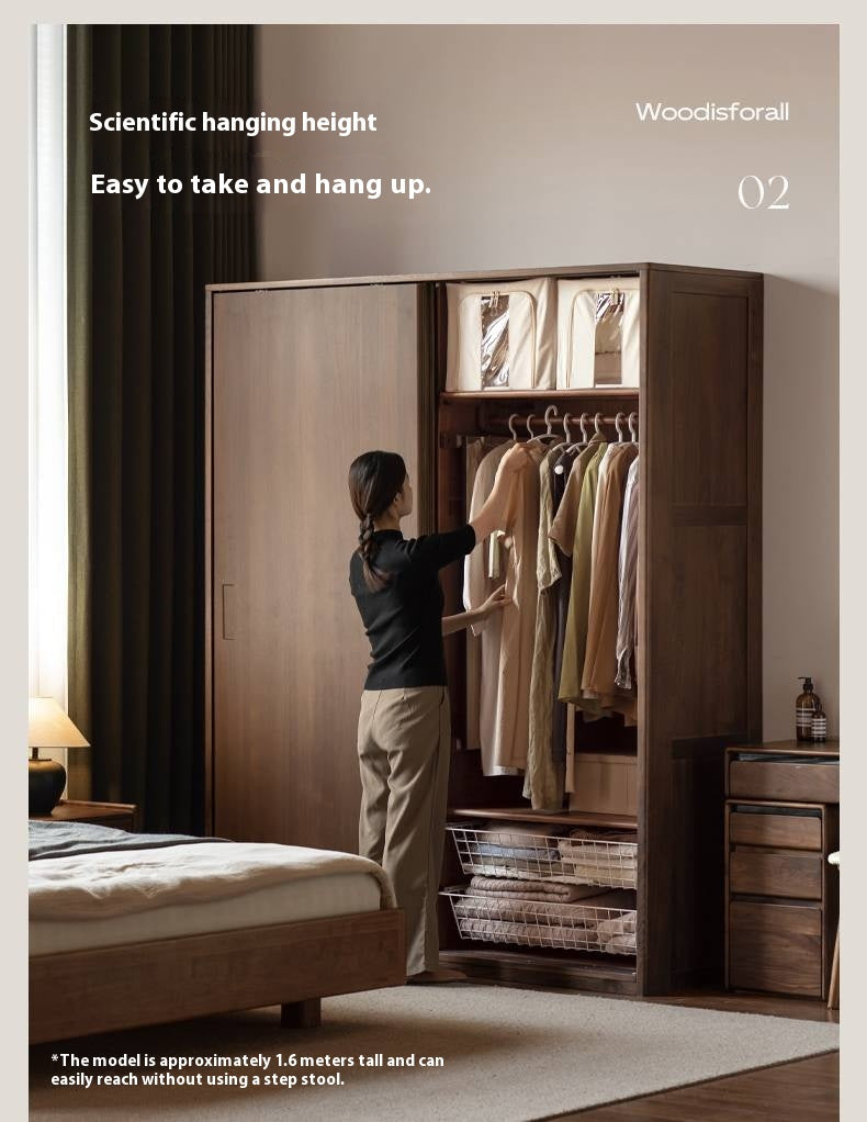 Black Walnut Solid Wood Sliding Door Wardrobe