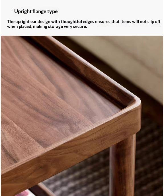 Black Walnut Solid Wood Side Table, Double Layer Storage Shelf
