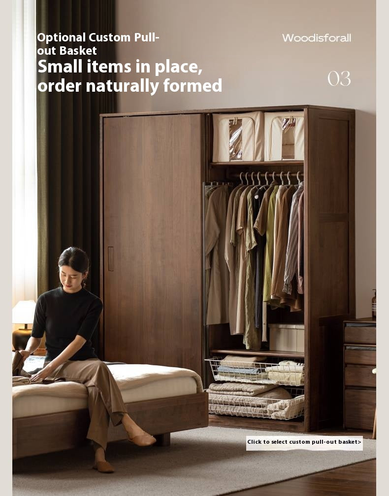 Black Walnut Solid Wood Sliding Door Wardrobe
