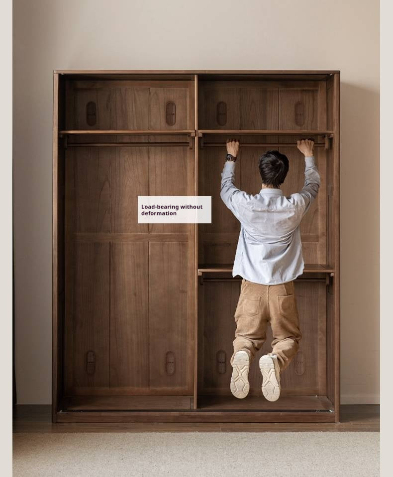 Black Walnut Solid Wood Sliding Door Wardrobe
